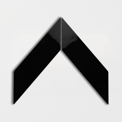 Black Glossy Chevron Ceramic Tile 2×6 Image