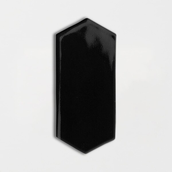 Black Glossy Picket Ceramic Tile 3×6 Image