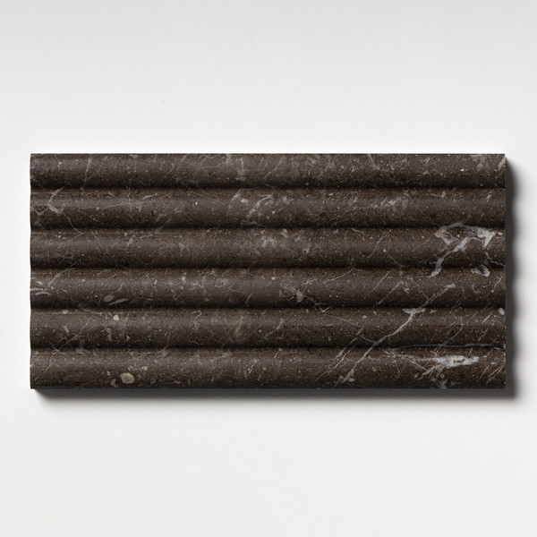 Iris Black Honed Flute Trim Marble Tile 6×12 Image