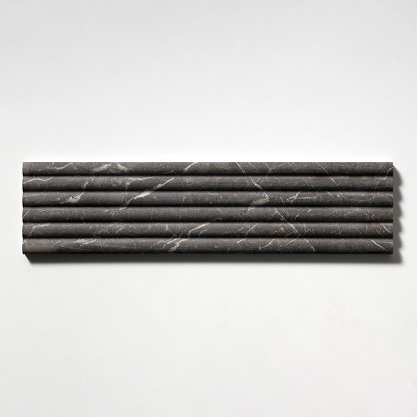 Iris Black Honed Flute Trim Marble Tile 6×24 Image