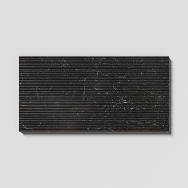 Iris Black Honed Thin Fluted Marble Tile 18×36 Image