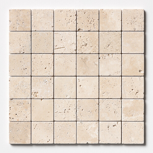 Ivory Tumbled 2×2 Travertine Mosaic 12×12 Image