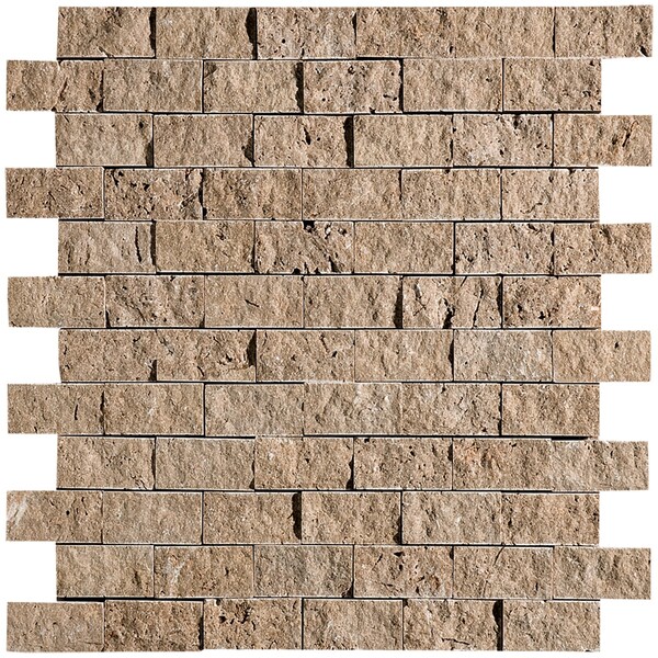 Walnut Dark Rock Face 1×2 Travertine Mosaic 12 5/8×12 5/8 Image