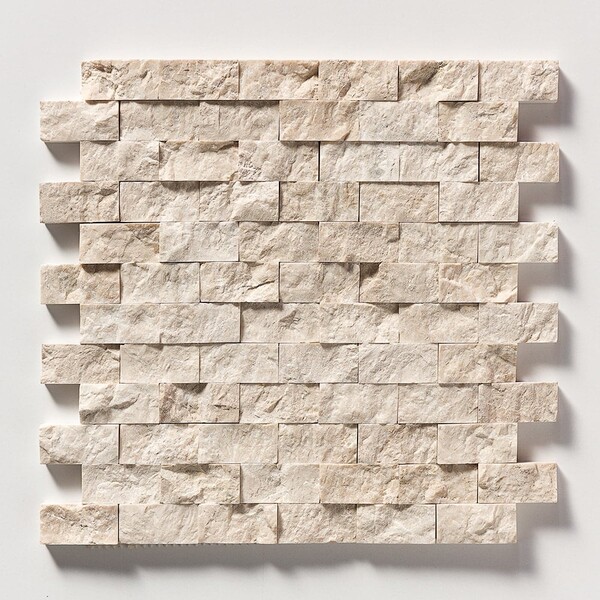 Desert Cream Rock Face 1×2 Marble Mosaic 12 5/8×12 5/8 Image