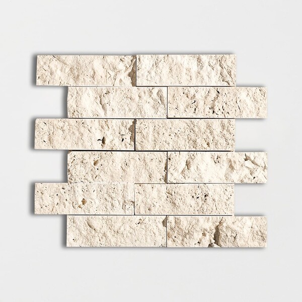 Ivory Rock Face 2×6 Travertine Mosaic 12×14 Image