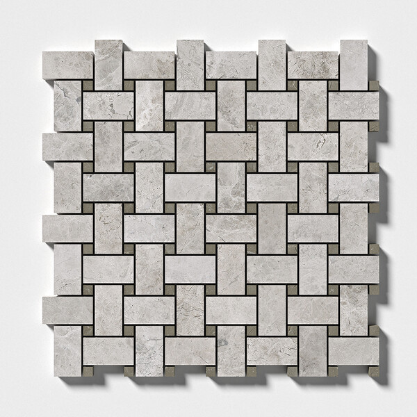 Silver Clouds&tobacco Polished Basket Weave Marble Mosaic 12×12 Image