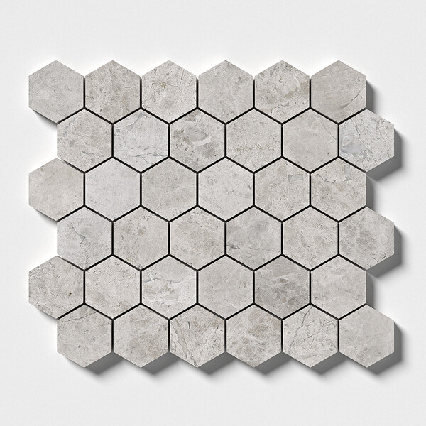 Silver Clouds Polished Hexagon Marble Mosaic 10 3/8×12 Image