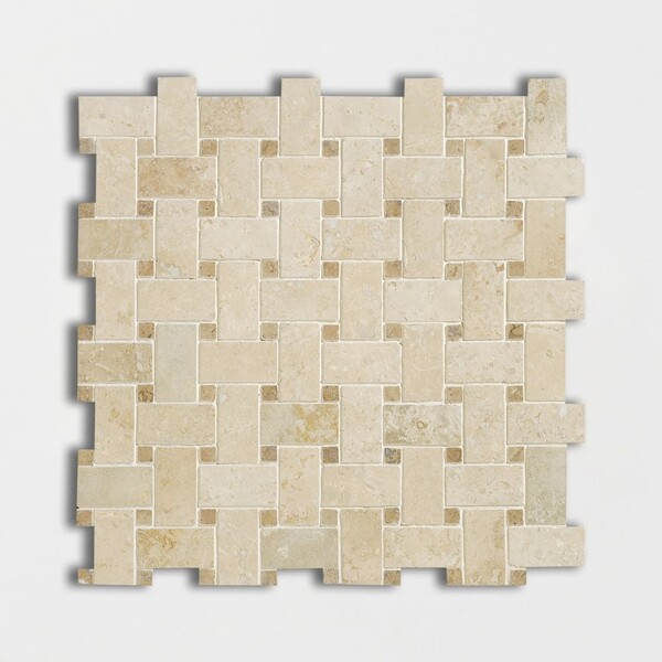 Ivory Honed Filled Basket Weave Travertine Mosaic 12×12 Image