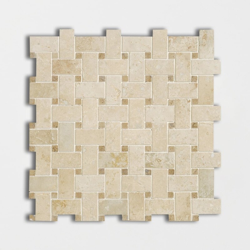 Ivory Honlanmış Dolgulu Basket Weave Traverten Mozaik 12x12