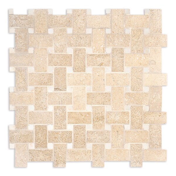 Seashell Honed Basket Weave Limestone Mosaic 12×12 Image