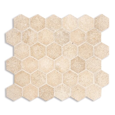 Seashell Honed Hexagon Limestone Mosaic 10 3/8x12