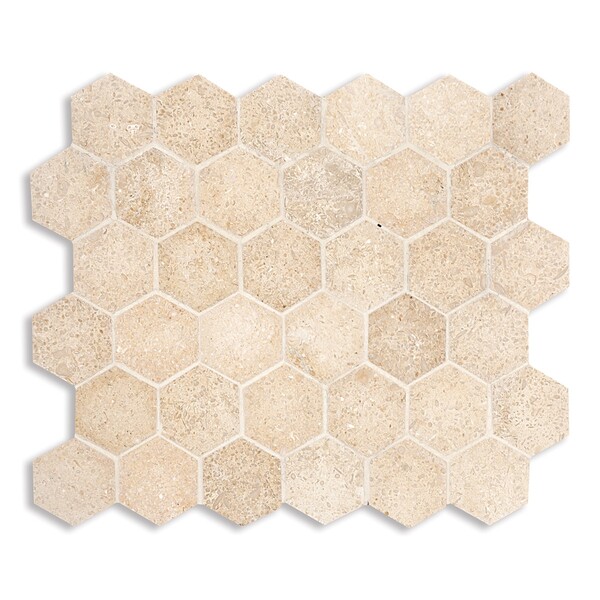 Seashell Honed Hexagon Limestone Mosaic 10 3/8×12 Image