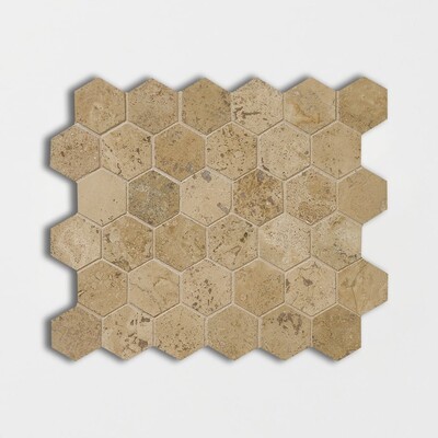 Walnut Dark Honed Filled Hexagon Travertine Mosaic 10 3/8x12