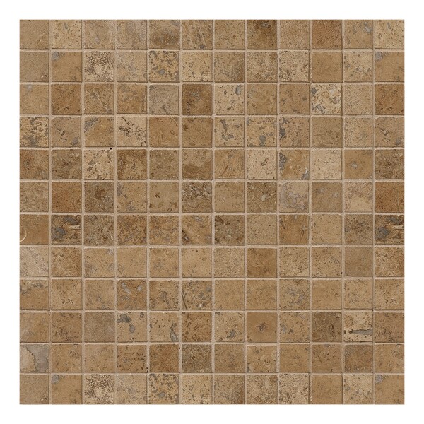 Walnut Dark Honed Filled 1×1 Travertine Mosaic 12×12 Image