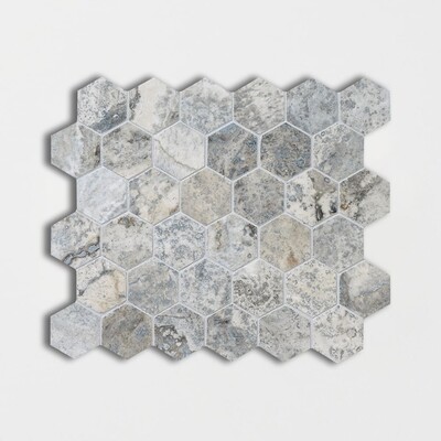 Silverado Honed Filled Hexagon Travertine Mosaic 10 3/8x12