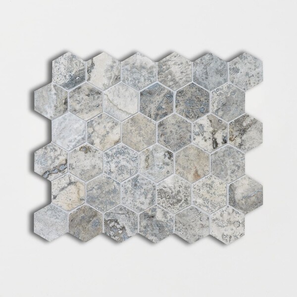 Silverado Honed Filled Hexagon Travertine Mosaic 10 3/8×12 Image