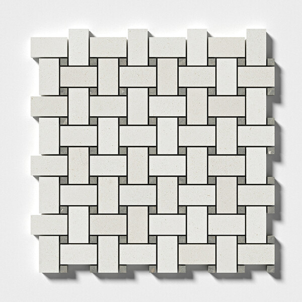 Champagne&olive Green Honed Basket Weave Limestone Mosaic 12×12 Image