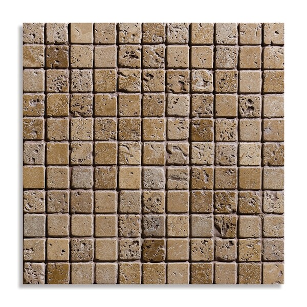 Walnut Dark Tumbled 1×1 Travertine Mosaic 12×12 Image