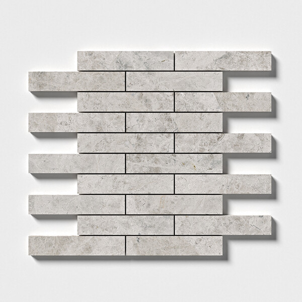 Silver Shadow Honed 1 1/4×6 Marble Mosaic 12×12 Image
