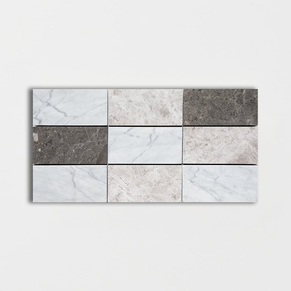 Massa Honed Subway On Mesh Marble Mosaic 8 1/2×16 3/4 Image