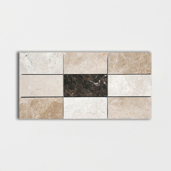 Milano Dark Polished Subway On Mesh Marble Mosaic 8 1/2×16 3/4 Image