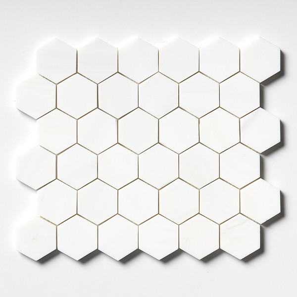 Snow White Polished Hexagon Marble Mosaic 10 3/8×12 Image