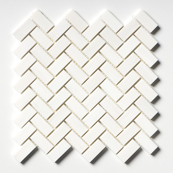 Snow White Polished Herringbone Marble Mosaic 12 1/8×13 3/8 Image
