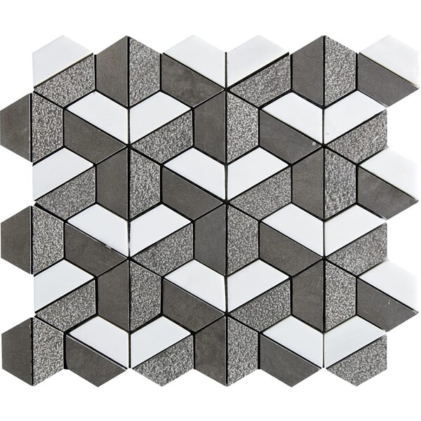 Bosphorus&show Whi Textured 3d Hexagon Marble Mosaic 10 3/8×12 Image