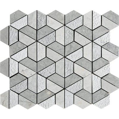 Britannia Blend Textured 3d Hexagon Limestone Mosaic 10 3/8x12