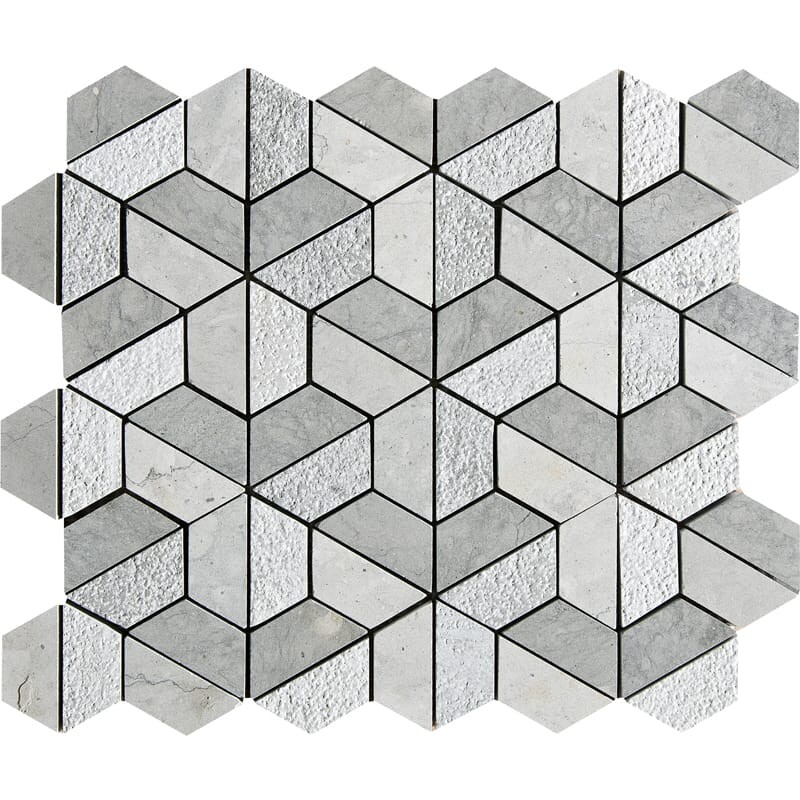 Britannia Blend Textured 3d Hexagon Limestone  Mozaik 10 3/8x12
