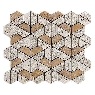 Walnut Dark Textured 3d Hexagon Travertine Mosaic 10 3/8x12
