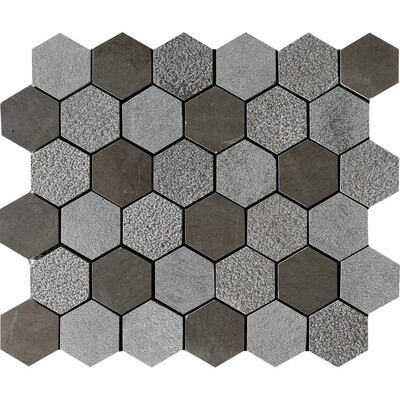 Bosphorus Textured Hexagon Limestone Mosaic 10 3/8x12