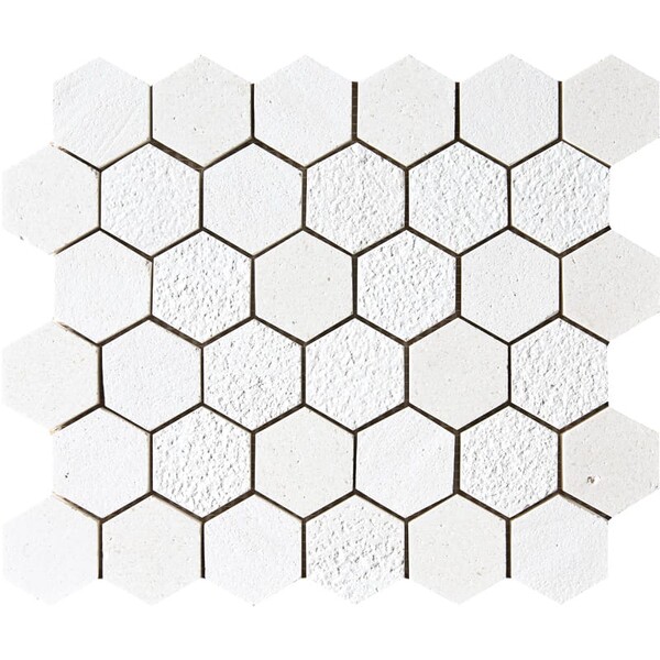Champagne Textured Hexagon Limestone Mosaic 10 3/8×12 Image