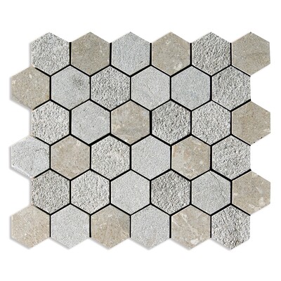 Olive Green Textured Hexagon Limestone Mosaic 10 3/8x12