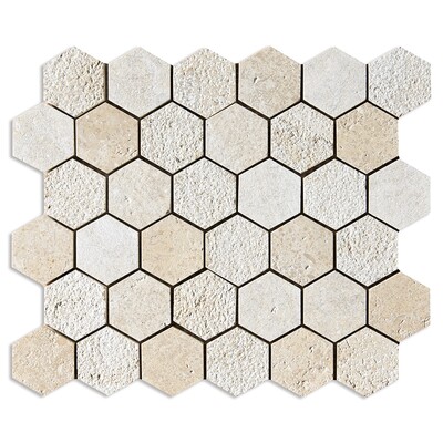 Seashell Textured Hexagon Limestone Mosaic 10 3/8x12
