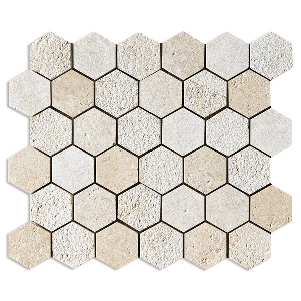 Seashell Textured Hexagon Limestone Mosaic 10 3/8×12 Image