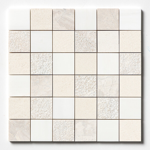 Champagne&seashell&heartsmere Textured 2×2 Limestone Mosaic 12×12 Image