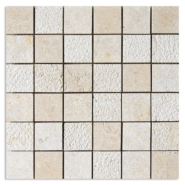 Seashell Textured 2×2 Limestone Mosaic 12×12 Image