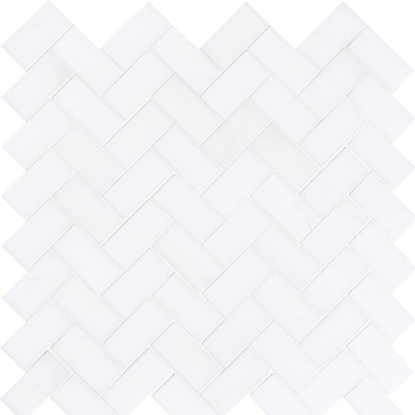 Snow White Honed Herringbone Marble Mosaic 12 1/8×13 3/8 Image