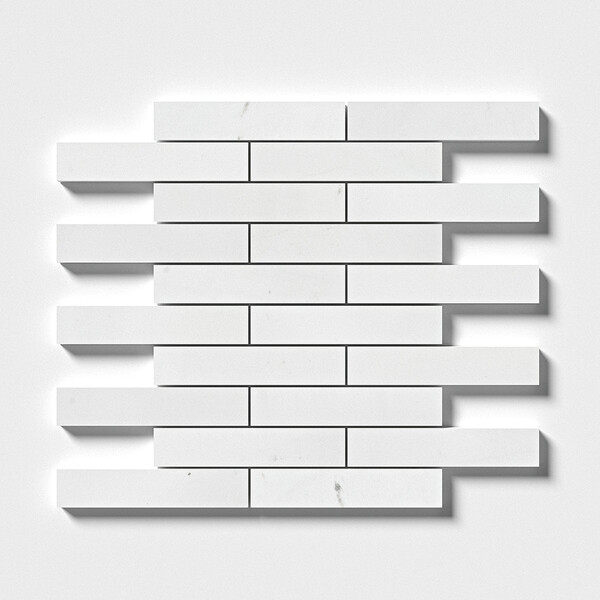 Aspen White Honed 1 1/4×6 Marble Mosaic 12×12 Image