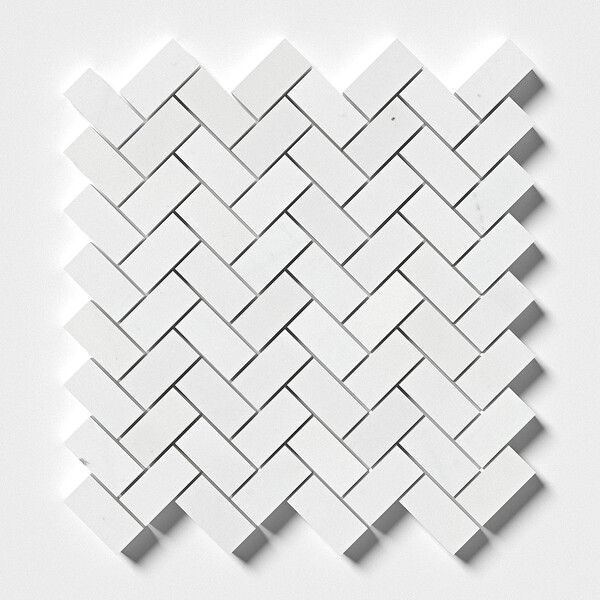 Aspen White Honed Herringbone Marble Mosaic 12 1/8×13 3/8 Image