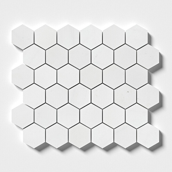 Aspen White Honed Hexagon Marble Mosaic 10 3/8×12 Image