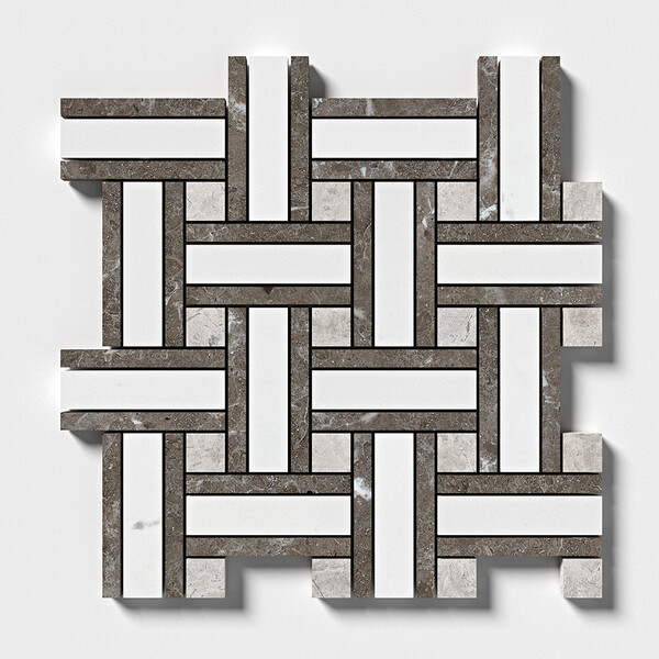 Aspen White Polished Lattice Marble Mosaic 12×12 Image