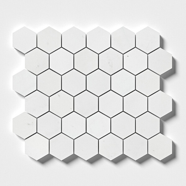 Aspen White Polished Hexagon Marble Mosaic 10 3/8×12 Image