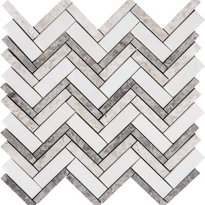 Granada Blend Polished Herringbone 1x3 Marble Mosaic 12 1/8x13 3/8