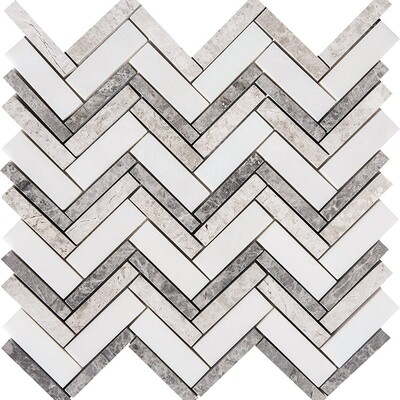 Granada Blend Polished Herringbone Marble Mosaic 12 1/8×13 3/8 Image