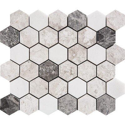 Granada Blend Polished Hexagon Marble Mosaic 10 3/8x12