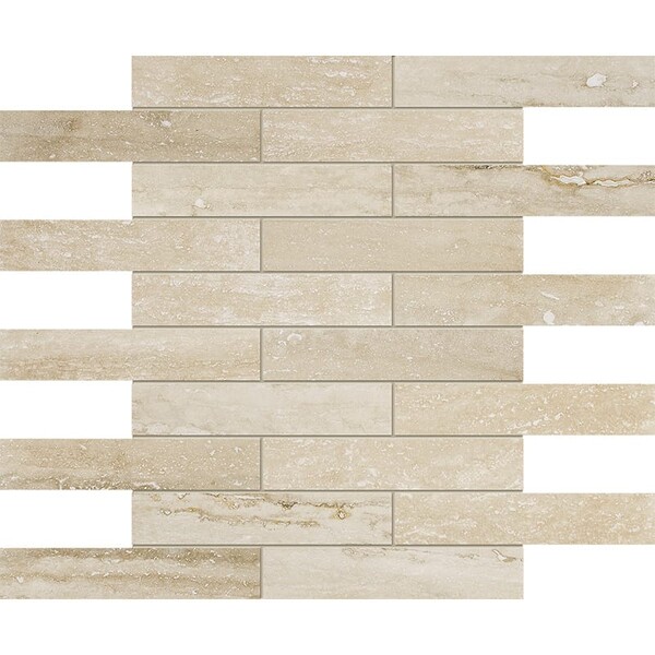 Fildişi Damarlı Kesim, Parlatılmış, Dolgulu 1 1/4×6 Traverten Mozaik 12×12 Resim