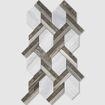 Skyline, Silver Drop Multi Finish Braided Hexagon Marble Mosaic 9 11/16x16 7/16