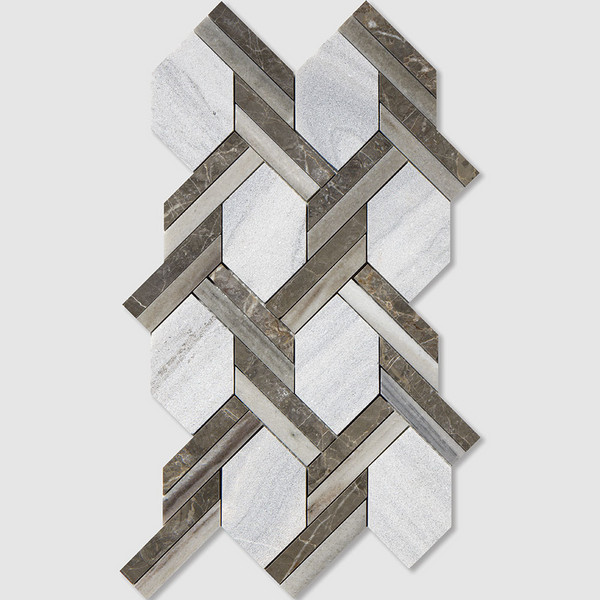 Skyline, Silver Drop Multi Finish Braided Hexagon Marble Mosaic 9 11/16×16 7/16 Image